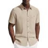 image:imagePJ PAUL JONES Mens Linen Shirts Short Sleeve Button Down Shirt Wrinkle Free Dress Shirt Casual Summer Shirt with PocketApricot