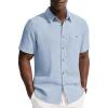 image:imagePJ PAUL JONES Mens Linen Shirts Short Sleeve Button Down Shirt Wrinkle Free Dress Shirt Casual Summer Shirt with PocketBlue