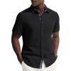 image:imagePJ PAUL JONES Mens Short Sleeve Button Down Shirt Casual Linen Summer Beach Wedding Dress ShirtBlack