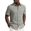 image:imagePJ PAUL JONES Mens Short Sleeve Button Down Shirt Casual Linen Summer Beach Wedding Dress ShirtGray Green