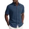 image:imagePJ PAUL JONES Mens Short Sleeve Button Down Shirt Casual Linen Summer Beach Wedding Dress ShirtNavy