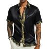 image:imagePJ PAUL JONES Mens Short Sleeve Button Down Shirts Casual Stretch Satin Silk Hawaiian Beach ShirtBlack