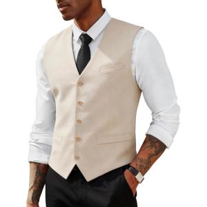 image:imagePJ PAUL JONES Mens Business Casual Vests Lightweight Slim Fit Suit WaistcoatApricot
