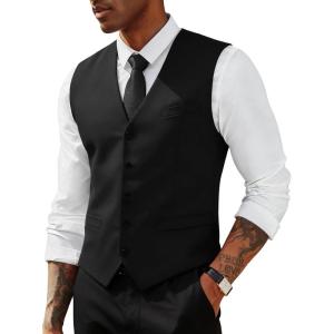 image:imagePJ PAUL JONES Mens Business Casual Vests Lightweight Slim Fit Suit WaistcoatBlack