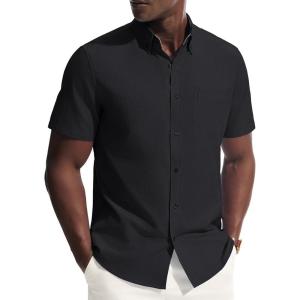 image:imagePJ PAUL JONES Mens Dress Shirts Oxford Button Down Shirt Short Sleeve Business Casual Untucked Shirts with PocketBlack