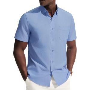 image:imagePJ PAUL JONES Mens Dress Shirts Oxford Button Down Shirt Short Sleeve Business Casual Untucked Shirts with PocketBlue