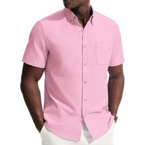 image:imagePJ PAUL JONES Mens Dress Shirts Oxford Button Down Shirt Short Sleeve Business Casual Untucked Shirts with PocketPink
