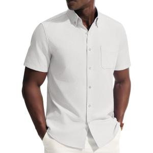 image:imagePJ PAUL JONES Mens Dress Shirts Oxford Button Down Shirt Short Sleeve Business Casual Untucked Shirts with PocketWhite