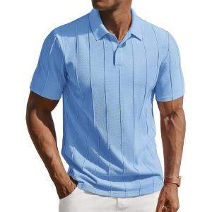 image:imagePJ PAUL JONES Mens Knit Polo Shirts Short Sleeve Textured Polo Golf Collared Shirt Casual Vacation Fashion TopsSky Blue