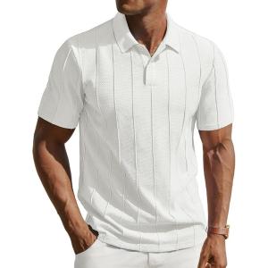 image:imagePJ PAUL JONES Mens Knit Polo Shirts Short Sleeve Textured Polo Golf Collared Shirt Casual Vacation Fashion TopsWhite