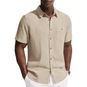 image:imagePJ PAUL JONES Mens Linen Shirts Short Sleeve Button Down Shirt Wrinkle Free Dress Shirt Casual Summer Shirt with PocketApricot