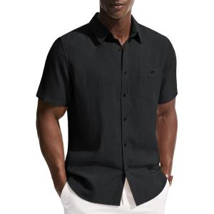 image:imagePJ PAUL JONES Mens Linen Shirts Short Sleeve Button Down Shirt Wrinkle Free Dress Shirt Casual Summer Shirt with PocketBlack