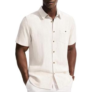 image:imagePJ PAUL JONES Mens Linen Shirts Short Sleeve Button Down Shirt Wrinkle Free Dress Shirt Casual Summer Shirt with PocketWhite
