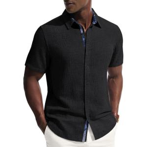 image:imagePJ PAUL JONES Mens Short Sleeve Button Down Shirt Casual Linen Summer Beach Wedding Dress ShirtBlack