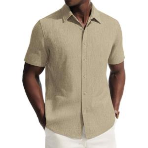 image:imagePJ PAUL JONES Mens Short Sleeve Button Down Shirt Casual Summer Shirts Textured Beach Vacation Shirts for MenApricot
