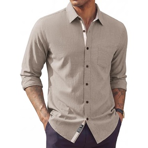 image:imagePJ PAUL JONES Mens Linen Shirt Long Sleeve Button Down Shirt Cotton Untucked Dress Shirts for Men Business CasualBeige