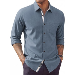 image:imagePJ PAUL JONES Mens Linen Shirt Long Sleeve Button Down Shirt Cotton Untucked Dress Shirts for Men Business CasualBlue