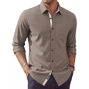 image:imagePJ PAUL JONES Mens Linen Shirt Long Sleeve Button Down Shirt Cotton Untucked Dress Shirts for Men Business CasualCoffee