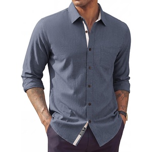 image:imagePJ PAUL JONES Mens Linen Shirt Long Sleeve Button Down Shirt Cotton Untucked Dress Shirts for Men Business CasualNavy Blue
