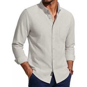 image:imagePJ PAUL JONES Mens Oxford Shirt Long Sleeve Button Down Shirt Cotton Untucked Dress Shirts for Men Business CasualKhaki Gray