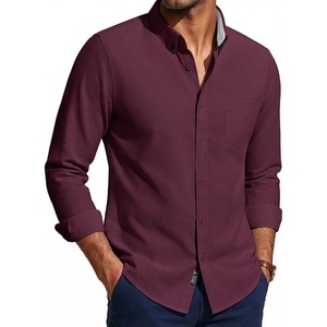image:imagePJ PAUL JONES Mens Oxford Shirt Long Sleeve Button Down Shirt Cotton Untucked Dress Shirts for Men Business CasualWine Red