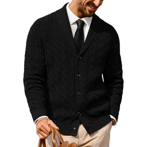image:imagePJ PAUL JONES Mens Cable Knit Cardigan Button Down Dress Sweaters  Shawl VNeck Collar Business Casual Style Cozy Warm Knit Soft Stretch Material Fall Winter Layering Classic Vintage LookBlack