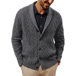 image:imagePJ PAUL JONES Mens Cable Knit Cardigan Button Down Dress Sweaters  Shawl VNeck Collar Business Casual Style Cozy Warm Knit Soft Stretch Material Fall Winter Layering Classic Vintage LookDark Grey