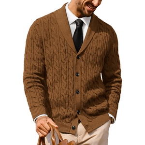 image:imagePJ PAUL JONES Mens Cable Knit Cardigan Button Down Dress Sweaters  Shawl VNeck Collar Business Casual Style Cozy Warm Knit Soft Stretch Material Fall Winter Layering Classic Vintage LookCamel