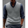 image:imagePJ PAUL JONES Mens Sweater Vest Wool Knit Pullover Vests Casual  Contrast Vneck Collar Ribbed Hem Regular Fit Sleeveless Lightweight Solid Color Soft Cozy Basic Versatile DurableLight Gray