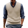 image:imagePJ PAUL JONES Mens Sweater Vest Wool Knit Pullover Vests Casual  Contrast Vneck Collar Ribbed Hem Regular Fit Sleeveless Lightweight Solid Color Soft Cozy Basic Versatile DurableApricot