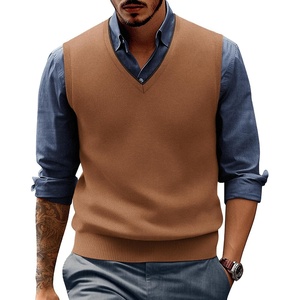 image:imagePJ PAUL JONES Mens Sweater Vest Wool Knit Pullover Vests Casual  Contrast Vneck Collar Ribbed Hem Regular Fit Sleeveless Lightweight Solid Color Soft Cozy Basic Versatile DurableBrown