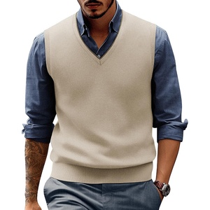 image:imagePJ PAUL JONES Mens Sweater Vest Wool Knit Pullover Vests Casual  Contrast Vneck Collar Ribbed Hem Regular Fit Sleeveless Lightweight Solid Color Soft Cozy Basic Versatile DurableApricot