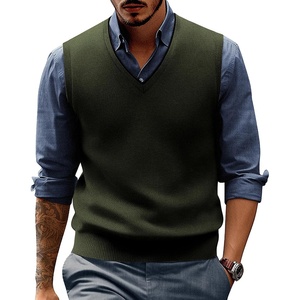 image:imagePJ PAUL JONES Mens Sweater Vest Wool Knit Pullover Vests Casual  Contrast Vneck Collar Ribbed Hem Regular Fit Sleeveless Lightweight Solid Color Soft Cozy Basic Versatile DurableArmy Green