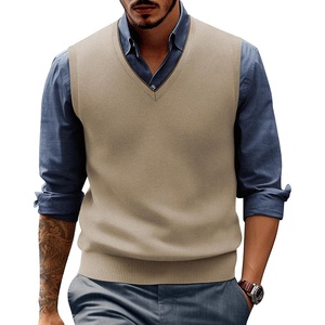 image:imagePJ PAUL JONES Mens Sweater Vest Wool Knit Pullover Vests Casual  Contrast Vneck Collar Ribbed Hem Regular Fit Sleeveless Lightweight Solid Color Soft Cozy Basic Versatile DurableLight Tan