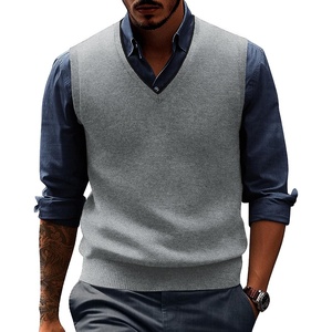 image:imagePJ PAUL JONES Mens Sweater Vest Wool Knit Pullover Vests Casual  Contrast Vneck Collar Ribbed Hem Regular Fit Sleeveless Lightweight Solid Color Soft Cozy Basic Versatile DurableLight Gray