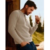 image:imagePJ Jones Mens Sweaters Casual Waffle Pullover Sweater Button Crewneck Textured Knit Henley SweatersBeige