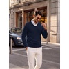 image:imagePJ PAUL JONES Mens V Neck Sweater Wool Blend Knit Pullover Sweaters  VNeck Long Sleeve Warm Wool Blend Fitted Style Lightweight Soft Stretch Knit Dress Business Casual Fall Winter LayeringNavy Blue