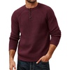 image:imagePJ Jones Mens Sweaters Casual Waffle Pullover Sweater Button Crewneck Textured Knit Henley SweatersBurgundy