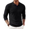 image:imagePJ PAUL JONES Mens Knit Polo Shirt Lightweight Textured Sweater  Polo Sweaters Long Sleeve Collared Regular Fit Fall and Winter Suit for Daily Casual Business Work GolfBlack
