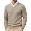 image:imagePJ PAUL JONES Mens V Neck Sweater Wool Blend Knit Pullover Sweaters  VNeck Long Sleeve Warm Wool Blend Fitted Style Lightweight Soft Stretch Knit Dress Business Casual Fall Winter LayeringKhaki