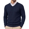 image:imagePJ PAUL JONES Mens V Neck Sweater Wool Blend Knit Pullover Sweaters  VNeck Long Sleeve Warm Wool Blend Fitted Style Lightweight Soft Stretch Knit Dress Business Casual Fall Winter LayeringNavy Blue
