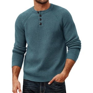 image:imagePJ Jones Mens Sweaters Casual Waffle Pullover Sweater Button Crewneck Textured Knit Henley SweatersAqua Green