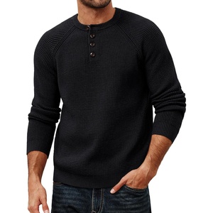 image:imagePJ Jones Mens Sweaters Casual Waffle Pullover Sweater Button Crewneck Textured Knit Henley SweatersBlack