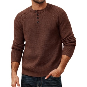 image:imagePJ Jones Mens Sweaters Casual Waffle Pullover Sweater Button Crewneck Textured Knit Henley SweatersCoffee