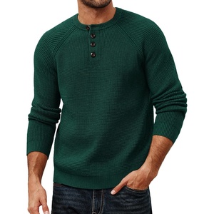 image:imagePJ Jones Mens Sweaters Casual Waffle Pullover Sweater Button Crewneck Textured Knit Henley SweatersDark Green