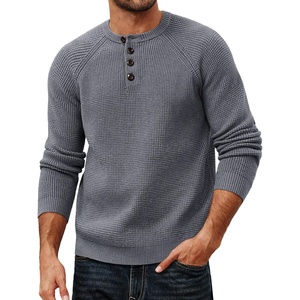 image:imagePJ Jones Mens Sweaters Casual Waffle Pullover Sweater Button Crewneck Textured Knit Henley SweatersDark Grey