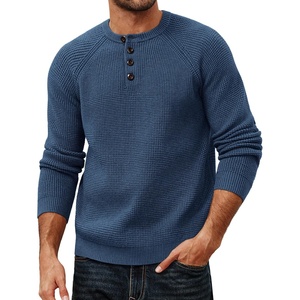 image:imagePJ Jones Mens Sweaters Casual Waffle Pullover Sweater Button Crewneck Textured Knit Henley SweatersDenim Blue