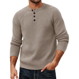 image:imagePJ Jones Mens Sweaters Casual Waffle Pullover Sweater Button Crewneck Textured Knit Henley SweatersKhaki
