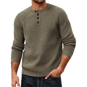 image:imagePJ Jones Mens Sweaters Casual Waffle Pullover Sweater Button Crewneck Textured Knit Henley SweatersKhaki Green