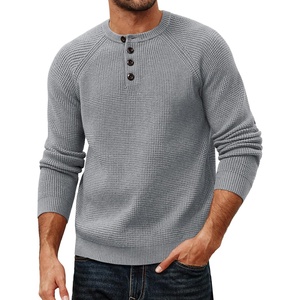 image:imagePJ Jones Mens Sweaters Casual Waffle Pullover Sweater Button Crewneck Textured Knit Henley SweatersLight Grey